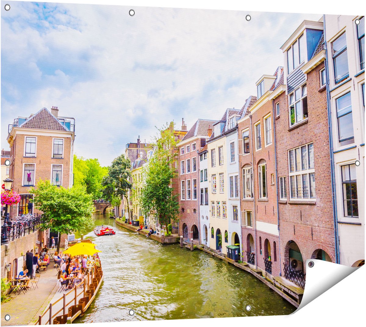 Gards Tuinposter Huizen aan de Oudegracht in Utrecht - 120x90 cm - Tuindoek - Tuindecoratie - Wanddecoratie buiten - Tuinschilderij Multikleur