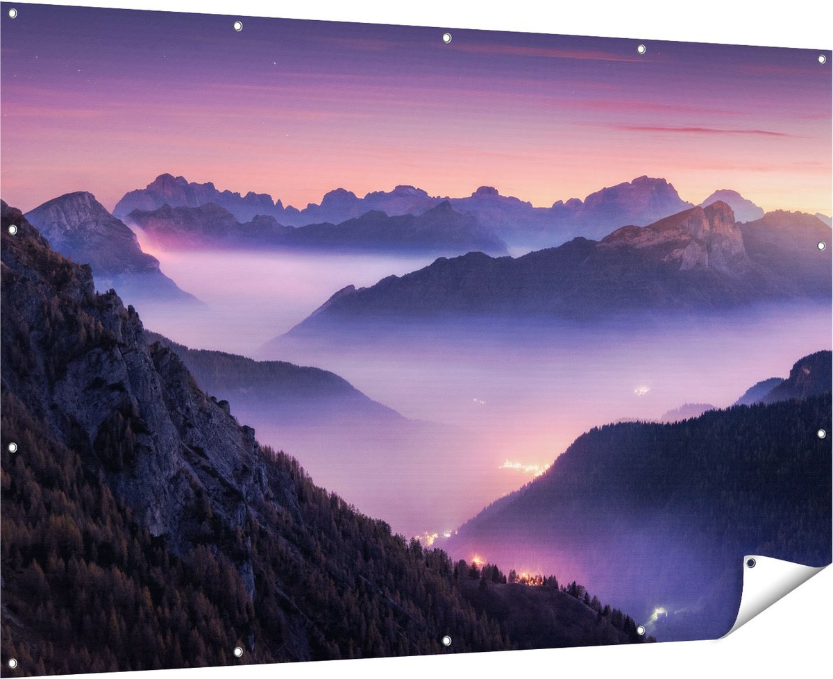 Gards Tuinposter Bergen Landschap in Itali� tijdens Zonsondergang - 180x120 cm - Tuindoek - Tuindecoratie - Wanddecoratie buiten - Tuinschilderij Multikleur