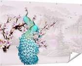 Gards Affiche de jardin Deux Paons Bleus - Abstrait - 150x100 cm - Toile jardin - Décoration de jardin - Décoration murale extérieur - Tableau jardin