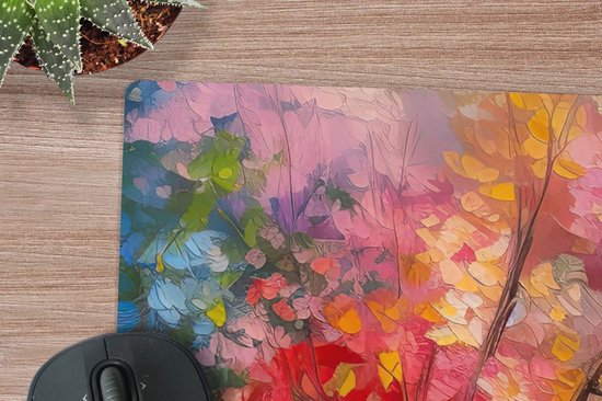 Muismat XXL - Bureau onderlegger - Bureau mat - Olieverf - Landschap - Natuur - Kleurrijk - 90x60 cm - XXL muismat