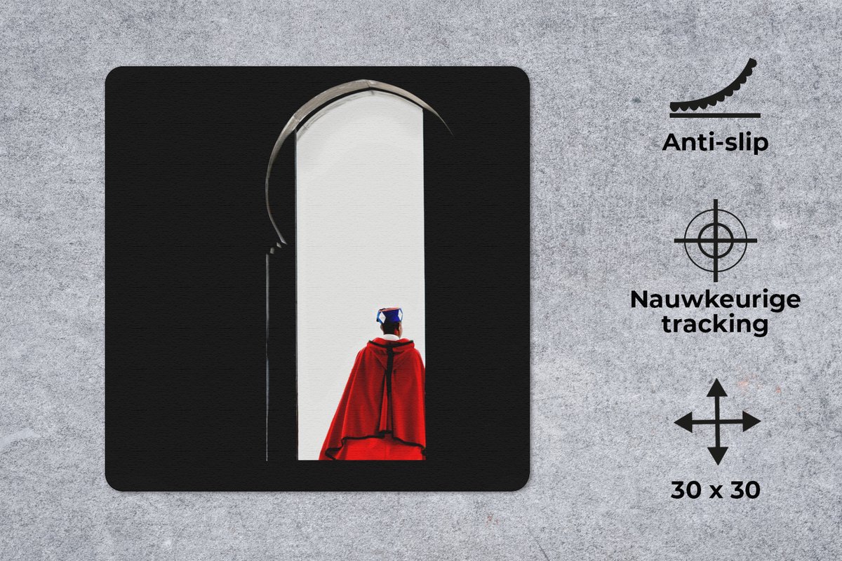 Muismat 30x30 cm - Mousepad Deur - Man - Rood - Zwart - Muismatten