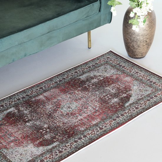 Vloerkleed vintage 70x140cm donkerrood perzisch oosters tapijt