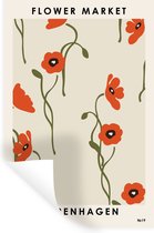 Muurstickers - Sticker Folie - Bloemen - Copenhagen - Rood - Pastel - 80x120 cm - Plakfolie - Muurstickers Kinderkamer - Zelfklevend Behang - Zelfklevend behangpapier - Stickerfolie