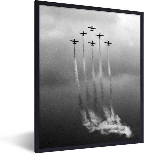Posters zwart wit Lijst Vliegtuig Wolken Vintage