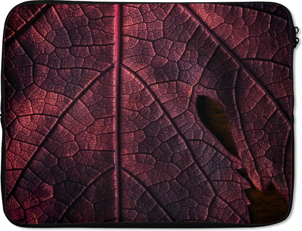 Laptophoes 17 inch - Abstract - Rood - Bladeren - Plant - Laptop sleeve - Binnenmaat 41x28 cm - Zwarte achterkant