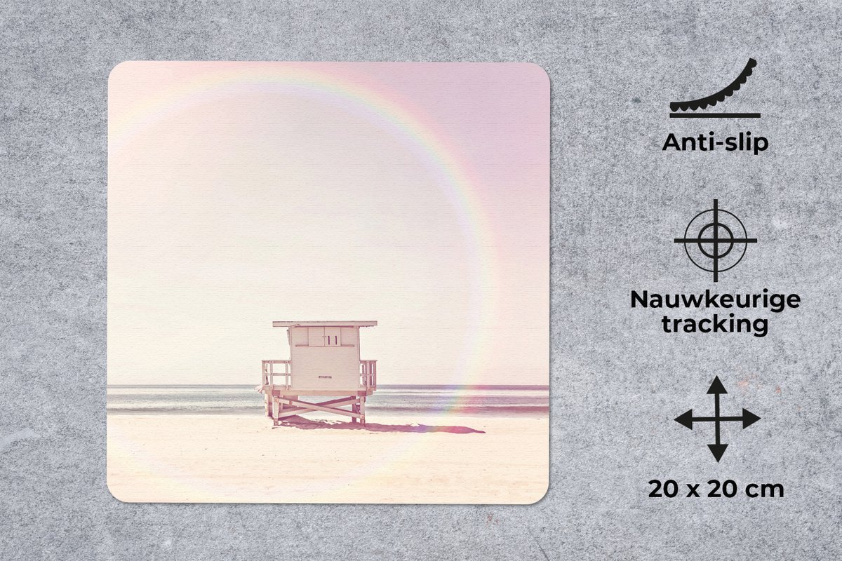 Muismat 20x20 cm - Mousepad Strand - Hut - Zon - Zee - Zomer - Muismatten