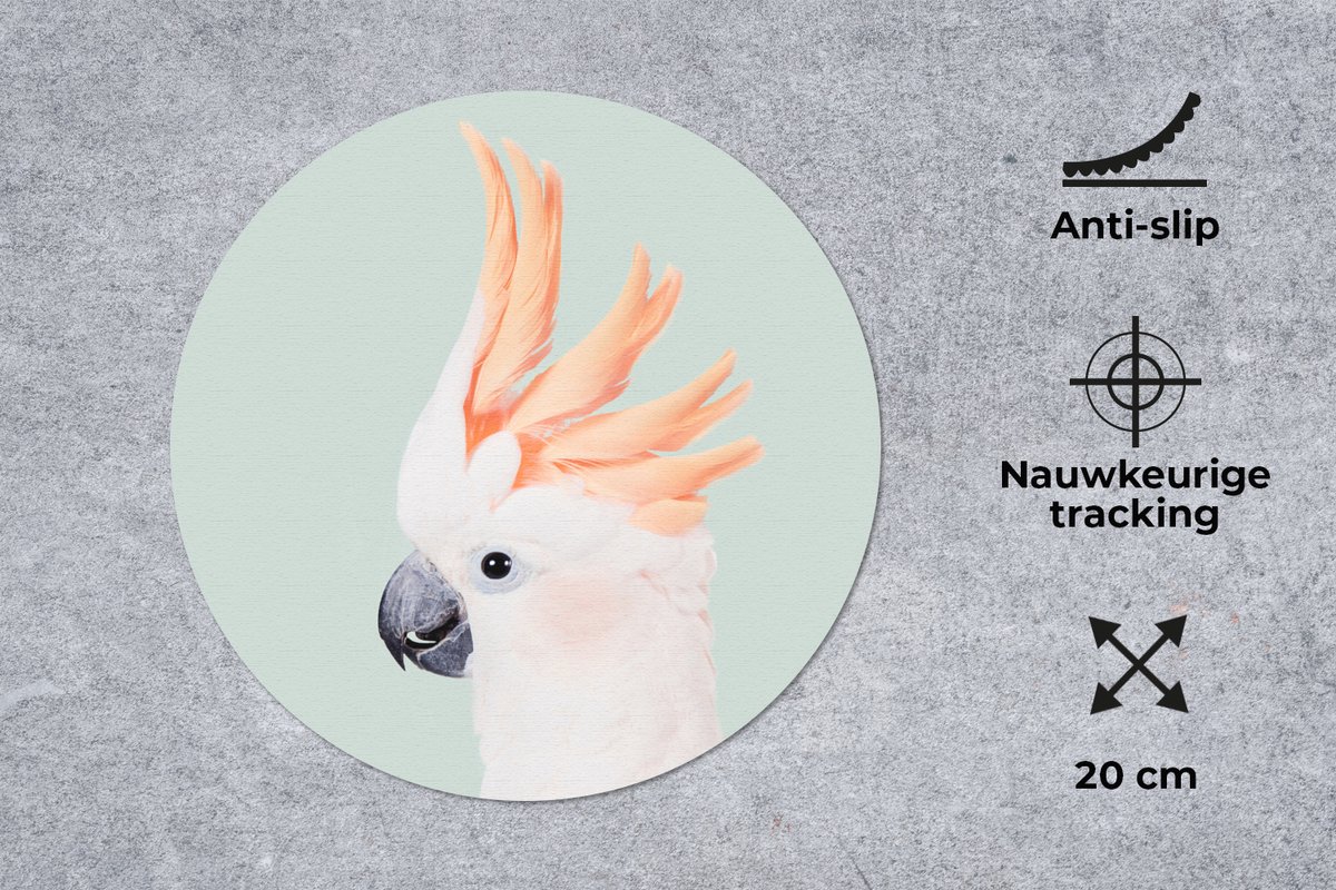Muismat rond 20x20 cm - Mousepad Kaketoe - Dieren - Natuur - Wit - Ronde muismatten