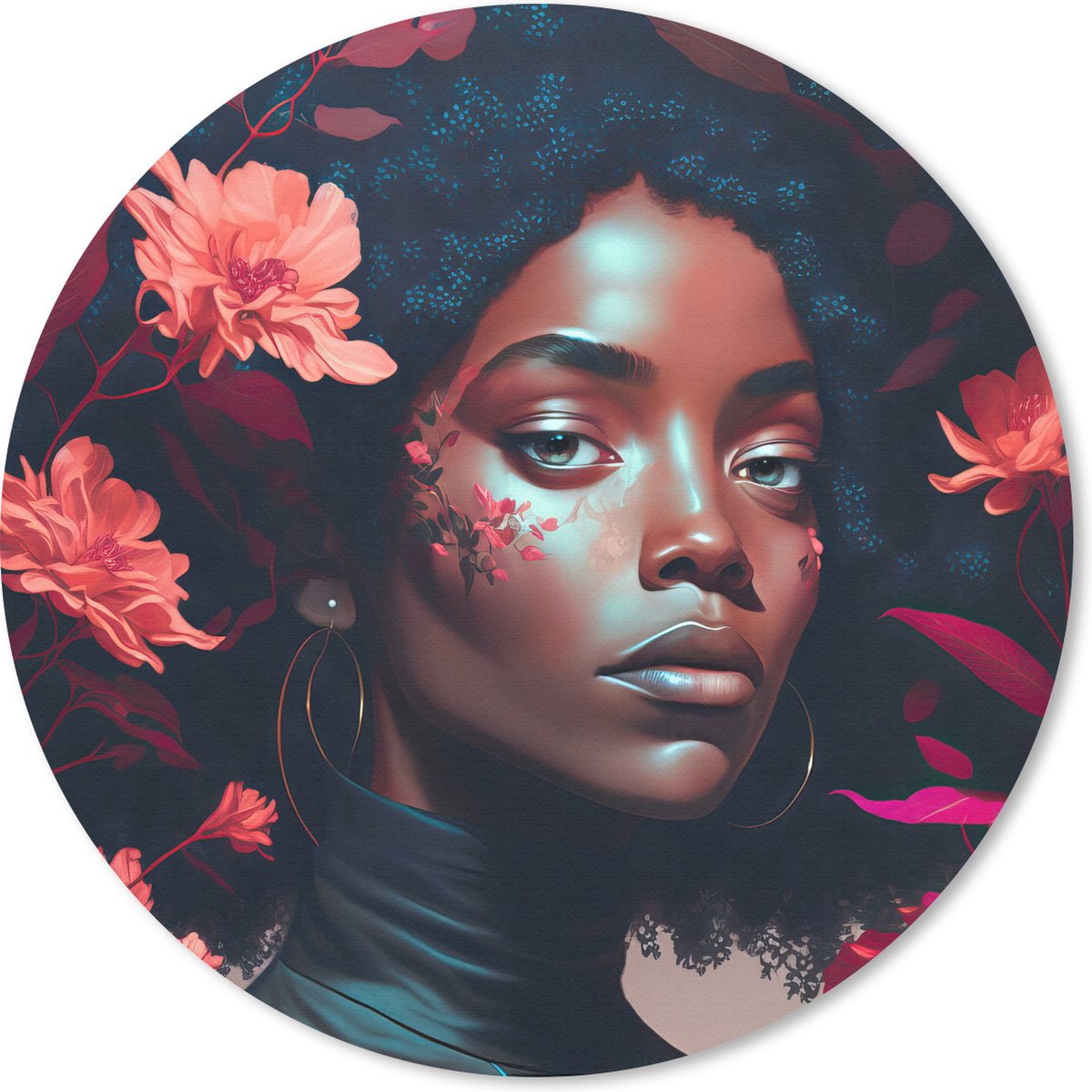 Muismat rond 30x30 cm - Mousepad Bloemen - Vrouw - Portret - Illustratie - Ronde muismatten