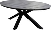 5-delige tuinset | 4 Delia stapelbare tuinstoelen (Black) | 180cm ovale Cyprus tuintafel (Grey)