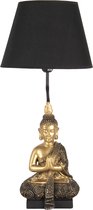 HAES DECO - Tafellamp - Dramatic Chic - Goudkleurige Boeddha, formaat Ø 28x60 cm - Zwart / Goudkleurig Polyresin - Bureaulamp, Sfeerlamp, Nachtlampje