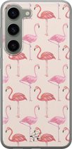 Hoesje geschikt voor Samsung Galaxy S23 - Flamingo - Soft Case - TPU - Print - Beige, Roze - Mooie Telefoonhoesjes