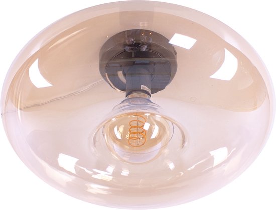 Moderne plafondlamp messing met amber glas 4-lichts - Alanis | Lampenlicht