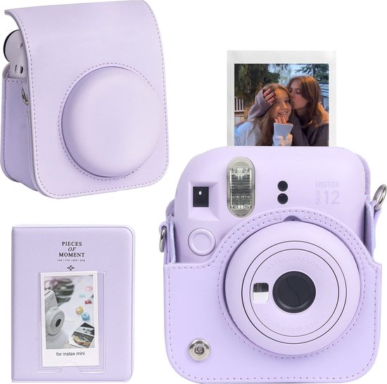 YONO Accessoires Set geschikt voor Fujifilm Instax Mini 12 - Camera Tas met Draagriem - Hoesje en Fotoalbum - Lila Paars