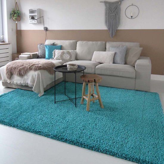 Hoogpolig vloerkleed shaggy Trend effen - turquoise 80x150 cm