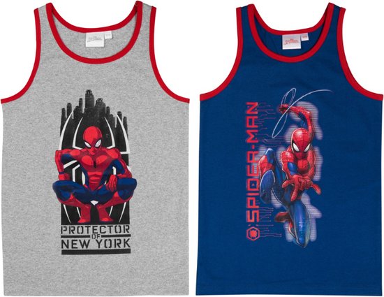 2 pack Jongens onderhemden - Spider-Man - Grijs/Blauw - Maat 122-128