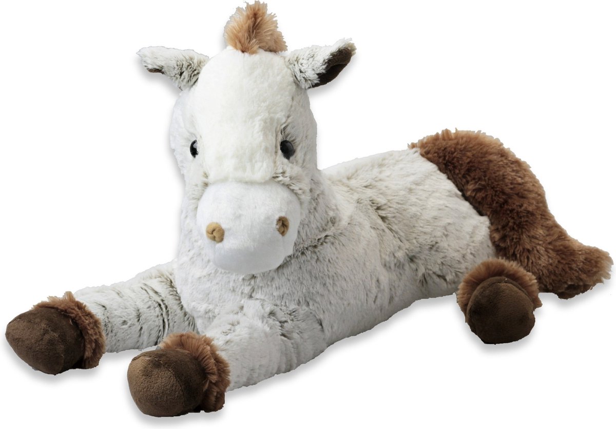 Inware Pluche paard knuffel - liggend - lichtbruin/bruin - polyester - 30 cm