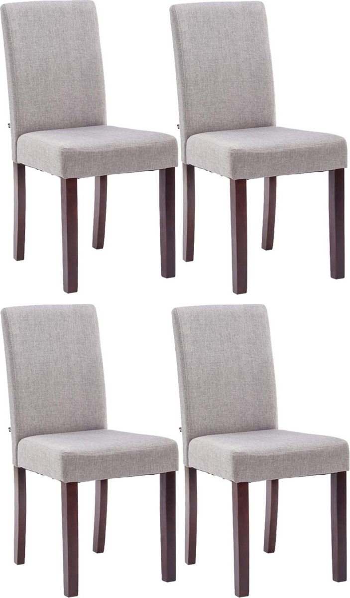 CLP Ina Set van 4 Eetkamerstoelen - Zonder armleuning - Hout - Stof - licht grijs cappuccino