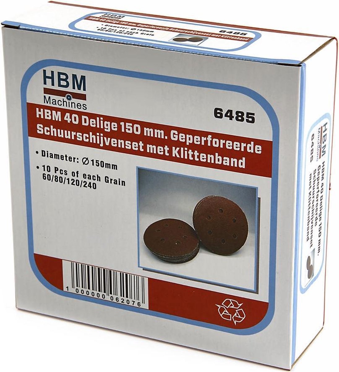 HBM 40 Delige 150 mm. Geperforeerde Velcro Schuurschijvenset met Klittenband