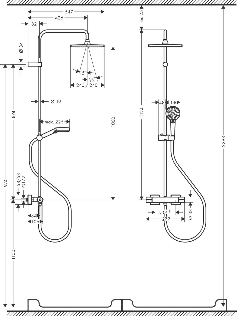 Hansgrohe regendoucheset Crometta S met handdouche en thermostaatkraan 2 standen chroom - hartafstand kraan 15 cm kopen? | Douchesets
