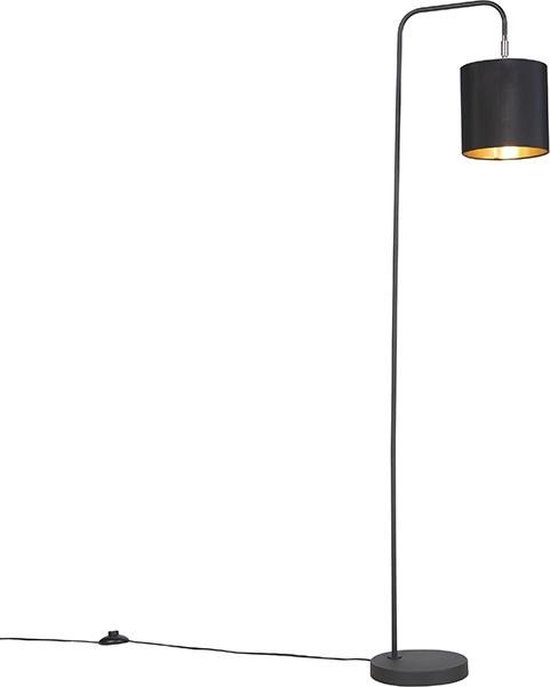 QAZQA lofty - Moderne Vloerlamp | Staande Lamp met kap - 1 lichts - H 1405 mm - Zwart - Woonkamer | Slaapkamer