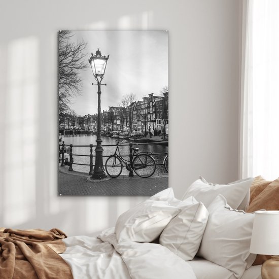 Peinture sur verre - Amsterdam au crépuscule - noir et blanc - 80x120 cm - Peintures Plexiglas