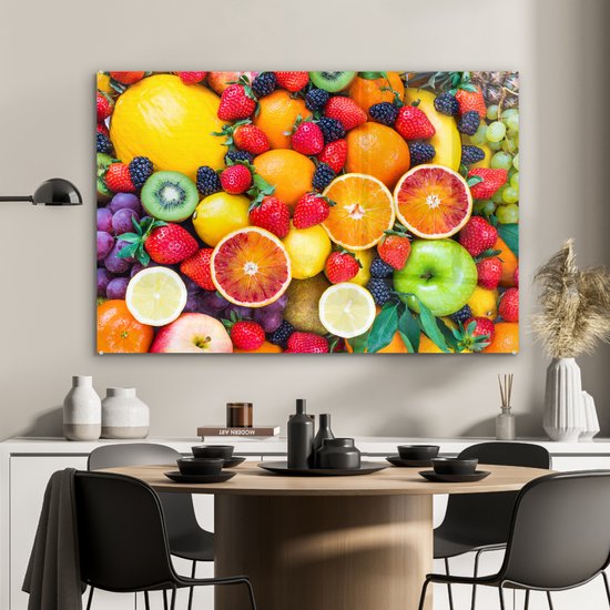 MuchoWow® Peinture sur Verre - Pomme - Raisins - Fruits - 120x80 cm - Peintures sur Verre Acrylique - Photo sur Glas
