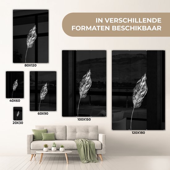 MuchoWow® Peinture sur Verre - Feuille fine sur fond noir - noir et blanc - 20x30 cm - Peintures sur Verre Acrylique - Photo sur Glas