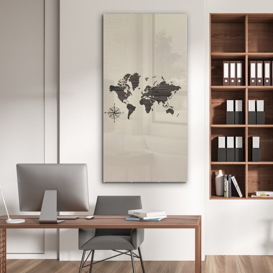 Peinture sur Verre - Carte du Wereldkaart - Bois - Marron - 80x160 cm - Peintures sur Verre Peintures - Photo sur Glas