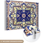 Peinture sur verre MuchoWow® 30x20 cm - Peinture acrylique sur verre - Tapis persan - Motifs - Blauw - Photo sur verre - Peintures