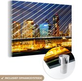 MuchoWow® Glasschilderij 30x20 cm - Schilderij acrylglas - Rotterdam - Skyline - Licht - Foto op glas - Schilderijen