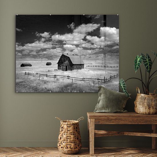 Peinture sur Verre - Amérique - Zwart - Wit - Grange - 120x90 cm - Peintures sur Verre Peintures - Photo sur Glas