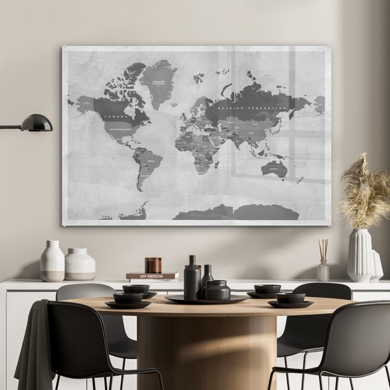 MuchoWow® Glasschilderij 90x60 cm - Schilderij acrylglas - Wereldkaart - Vintage - Paars - Kind - Meiden - Jongens - Foto op glas - Schilderijen