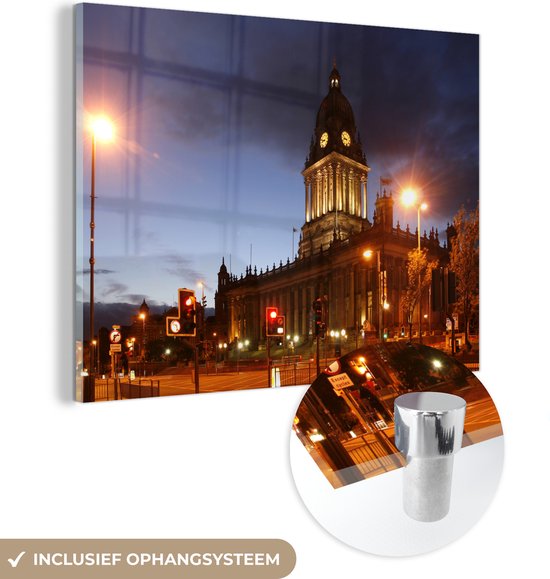 Hôtel de ville de Leeds lors de la soirée Plexiglas 160x120 cm - Tirage photo sur verre (décoration murale plexiglas) XXL / Grand format!