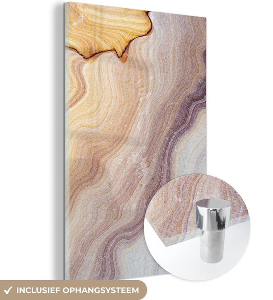 MuchoWow® Peinture sur verre 120x180 cm - Peinture sur verre - Marbre - Texture - Grès - Or - Aspect marbre - Photo sur verre acrylique - Peintures