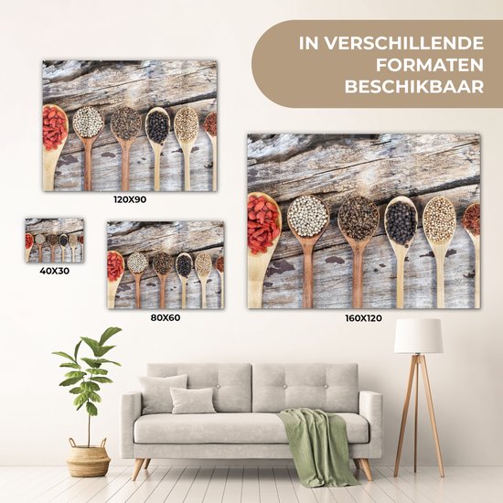 MuchoWow® Peinture sur Verre - Cuillères de grande à petite avec des épices - 120x90 cm - Peintures sur Verre Acrylique - Photo sur Glas
