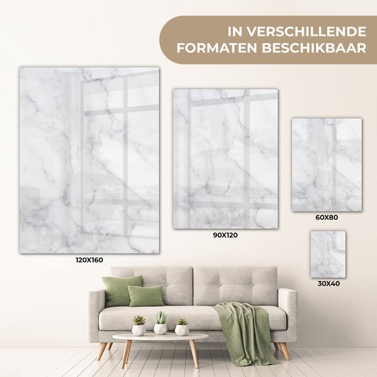 MuchoWow® Peinture sur verre 120x160 cm - Peinture sur verre acrylique - Marbre - Wit - Grijs - Luxe - Aspect marbre - Pierre - Photo sur verre - Peintures