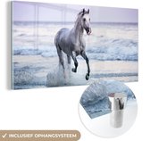 MuchoWow® Glasschilderij 160x80 cm - Schilderij acrylglas - Paarden - Lucht - Zee - Foto op glas - Schilderijen