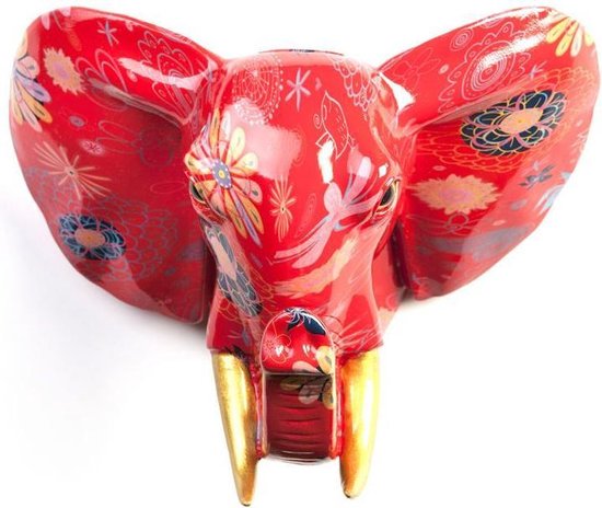 Pomme Pidou Aniwalls dierenkop olifant Jim - Rood met bloemen