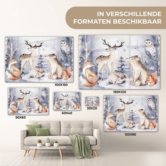 MuchoWow® Peinture sur Verre - Hiver - Animaux - Neige - 120x80 cm - Peintures sur Verre Acrylique - Photo sur Glas