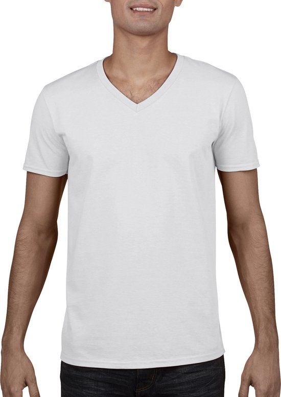 Herenshirt Softstyle® V-Neck merk Gildan Wit - XL