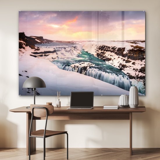 Formation de glace à la cascade de Gullfoss en Islande Plexiglas 180x120 cm - Tirage photo sur Glas (Décoration murale plexiglas) XXL / Groot format!