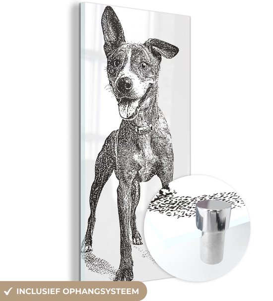 MuchoWow® Glasschilderij 20x40 cm - Schilderij acrylglas - Een illustratie van een puppy op een witte achtergrond - Foto op glas - Schilderijen