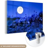 MuchoWow® Glasschilderij 60x40 cm - Schilderij acrylglas - Bloemen - Maan - Paars - Foto op glas - Schilderijen