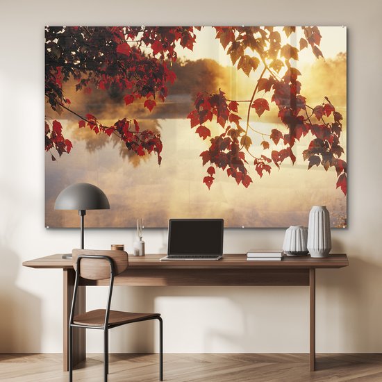 MuchoWow® Peinture sur verre - Feuilles - Soleil - Automne - 180x120 cm - Peintures sur verre acrylique - Photo sur Glas