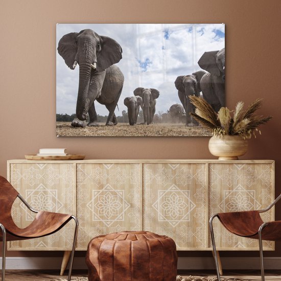 MuchoWow® Peinture sur verre 120x80 cm - Peinture sur verre acrylique - Éléphant - Animaux - Nature - Uni - Photo sur verre - Peintures