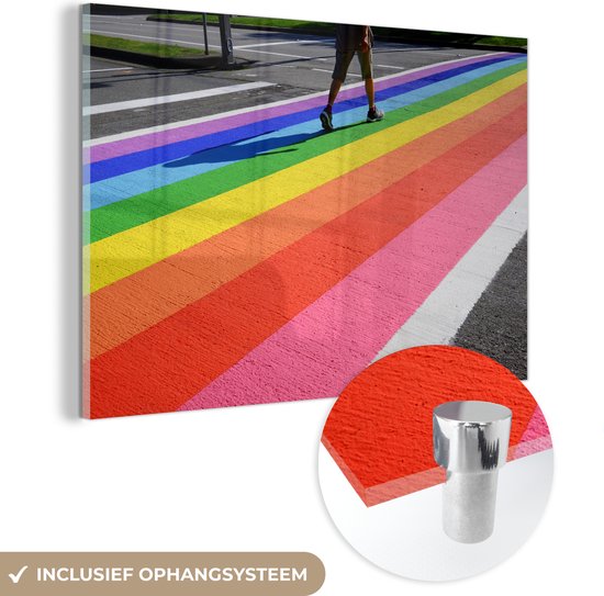 MuchoWow® Peinture sur verre 180x120 cm - Peinture sur verre - Rue faite d'un arc-en-ciel - Photo sur verre acrylique - Peintures