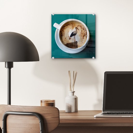 Peinture sur Verre - Café - Cigogne - Tasse - 20x20 cm - Peintures sur Verre Peintures - Photo sur Glas
