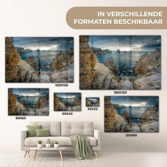 ® Glasschilderij 120x80 cm - Schilderij acrylglas - Uitzicht aan de kust van Bretagne - Foto op glas - Muurdecoratie woonkamer - Wanddecoratie slaapkamer - Schilderijen