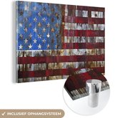 MuchoWow® Glasschilderij 180x120 cm - Schilderij acrylglas - Verroeste vlag van de Verenigde Staten - Foto op glas - Schilderijen