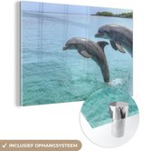 MuchoWow® Glasschilderij 60x40 cm - Schilderij acrylglas - Dolfijnen voor de Baai-eilanden - Foto op glas - Schilderijen